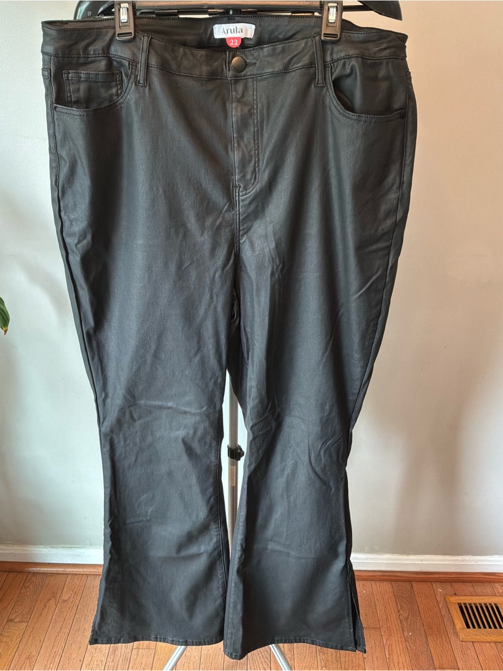 Arula Black Coated Faux Leather Bootcut Pants Plus Size 22